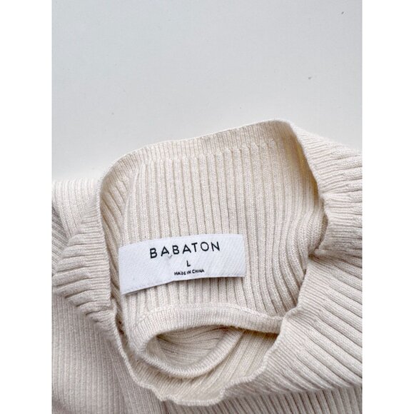 Aritzia BABATON Compose Ivory Ribbed Mock Neck Midi Sweater Dress, Size L - Picture 10 of 16